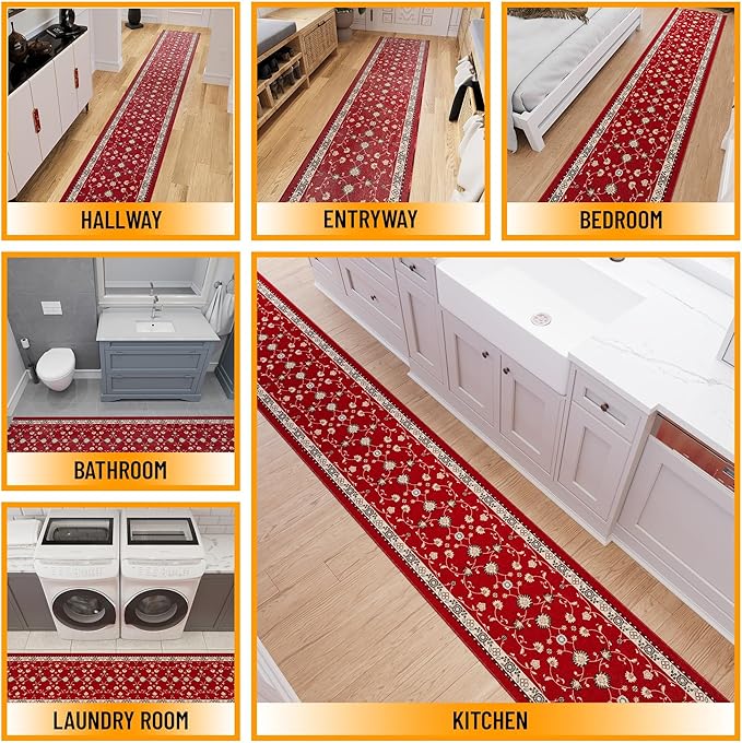 Ottomanson Mud Mat 2'7" x 4' Indoor Door Mat – Machine Washable Soft Non-Slip Rug, Quick Dry Low Pile Carpet for Kitchen, Bathroom & Entryway, Mahal Red