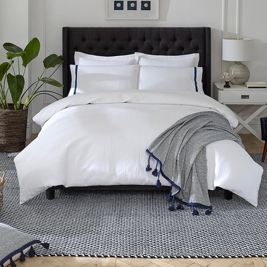 Fab Habitat Machine Washable Area Rug - Hand Woven, Stain Resistant, Pet Friendly - Premium Recycled Polyester Yarn - Rope - Bedroom, Living/Dining Room - Asbury - Navy & White - 5 x 8 ft