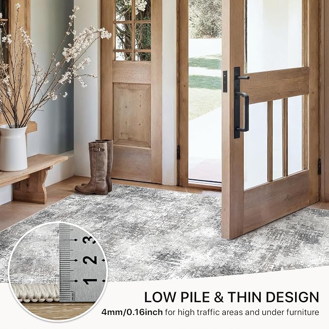 GENIMO Washable Area Rugs for Living Room, 9x12 Modern Non Slip Rugs, Low Pile Lightweight Soft Print Rug for Bedroom, Dining Room, Home Office, Grey