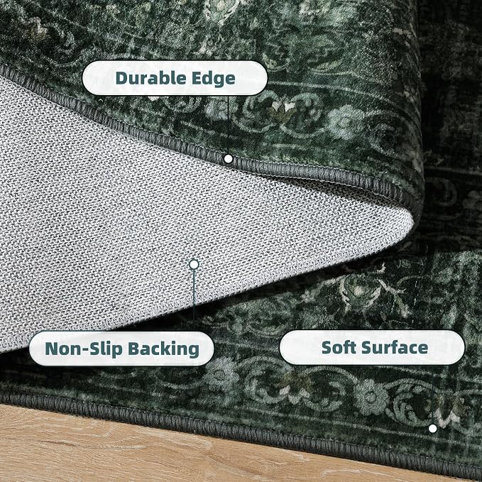 FROZZUR Boho Dark Green Area Rug 8x10 Large Vintage Rug for Living Room Bedroom Dining Table, Non Slip Distressed Washable Rugs for Home Office Decor Dark Green