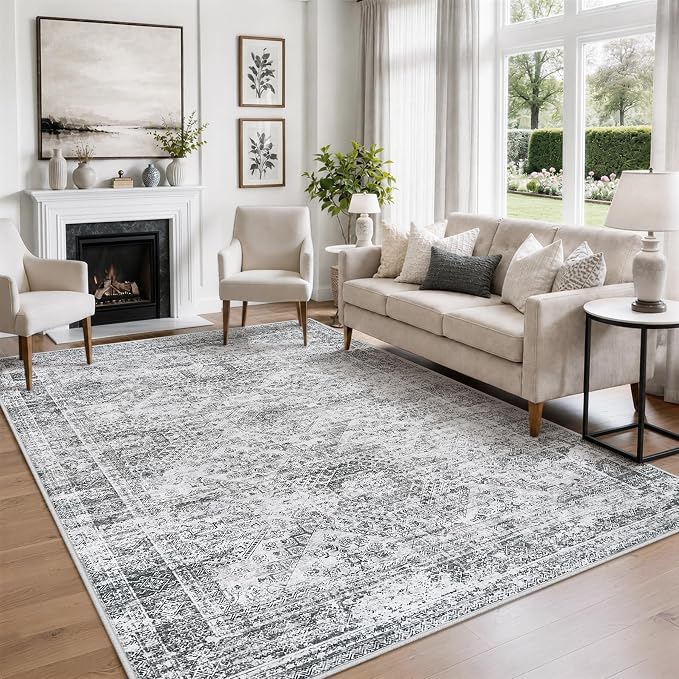 6x9 Area Rugs for Living Room Rug Washable: Abstract Rug for Dining Room Bedroom Carpet Non Slip 6 by 9 Indoor Modern Nursery Home Office Grey