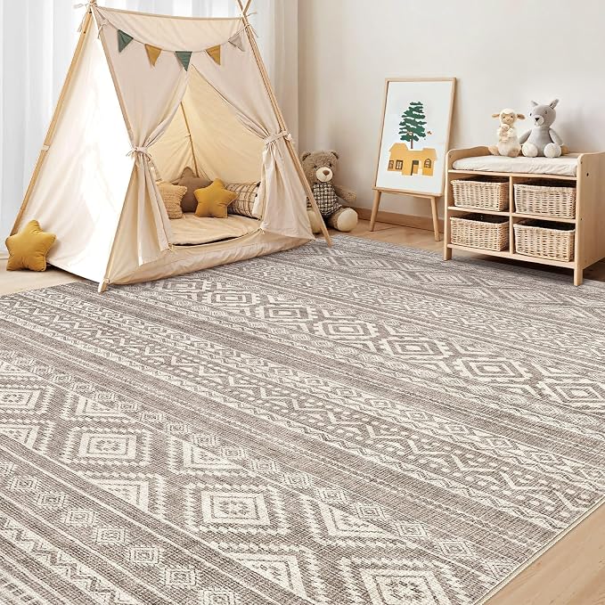 cotiled 5x7 Area Rugs Living Room Rug: Washable Boho Rugs with Non Slip Backing Large Soft Indoor Stain Resistant Carpet for Bedroom Farmhouse Dining Room Lightweight Home Decor Coffee Brown