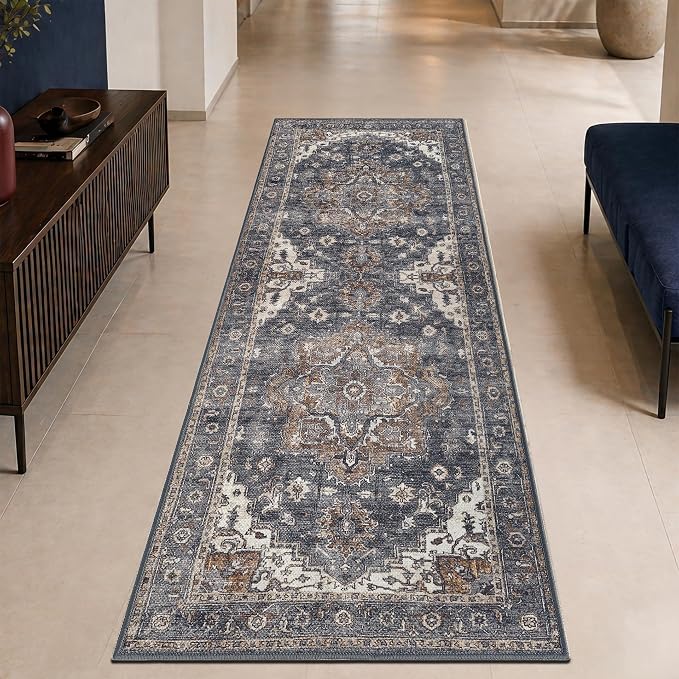 Keen Home Design 30"x84" Rug - Machine Washable Runner Rug with Non-Slip Backing, Ideal for Hallway, Entryway, Kitchen, Laundry Room - Vintage, Easy Clean, Durable, Low Pile Rug - (2'6" x 7')