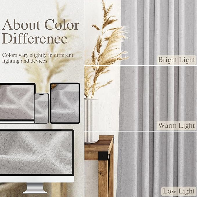 Nanspring Grey Linen Curtains 120 Inch Extra Long for Living Room Back Tab Light Filtering Semi Sheer Drapes Modern Farmhouse Coastal Decor Cotton Textured Curtain for Floor to Ceiling Window 10 FT