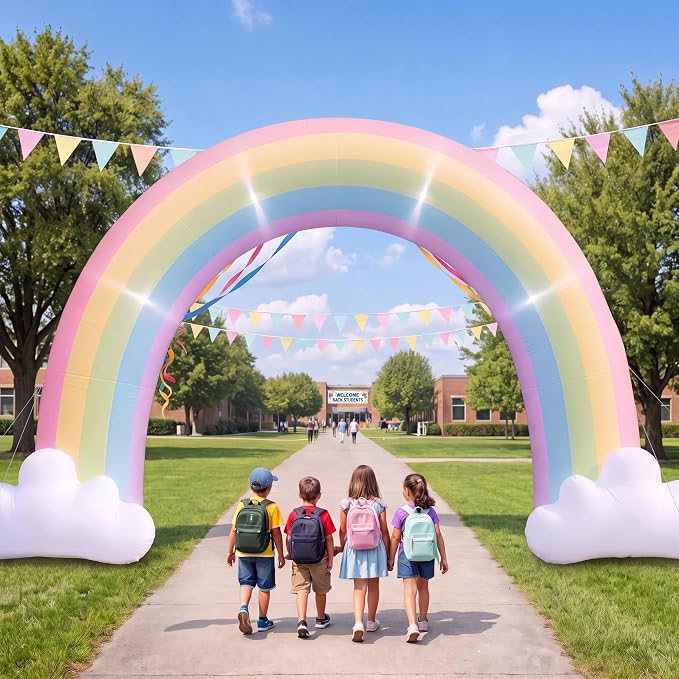 Jenaai 8ft Pastel Inflatable Rainbow Arch Blow up Yard Decorations with Built-in LED for Outdoor Baby Shower Wedding Birthday Pride Party Holiday, Giant Rainbow Archway Decor for Garden Lawn