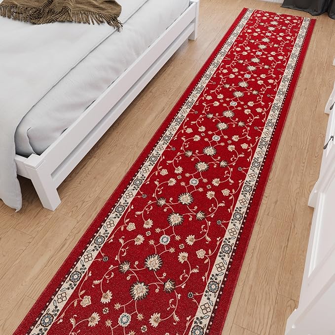 Ottomanson Mud Mat 2'7" x 4' Indoor Door Mat – Machine Washable Soft Non-Slip Rug, Quick Dry Low Pile Carpet for Kitchen, Bathroom & Entryway, Mahal Red