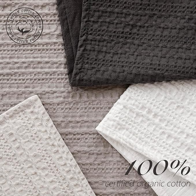 Foindtower Set of 2 Decorative Cotton Waffle Weave Throw Pillow Covers Euro Shams Cushion Covers Accent European Pillowcase for Bed Couch Sofa Bedroom Living Room Home Decor 20×20 Inch Dark Grey