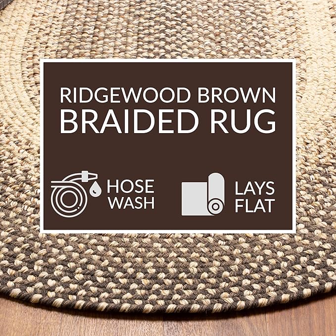 Super Area Rugs Large Braided Rugs 8X11 Farmhouse Living Room Rug - Ridgewood Braided Rug for Bedroom - Reversible Woven Rugs - Indoor/Outdoor - Made in USA - Brown Velvet/Beige, 8' X 11' Oval