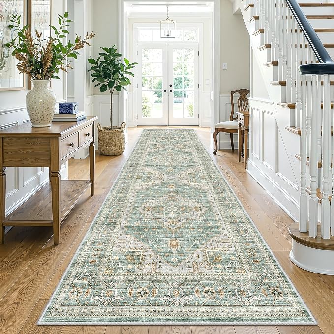 Runner Rug 2'x10' Washable Hallway Runner Rug Non Slip Floor Carpet Runners for Entryway Laundry Room Kitchen (2'x10',Green)