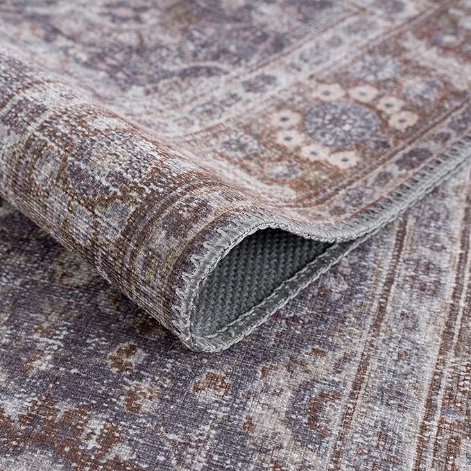 Bloom Rugs Washable 4' x 6' Rug - Brown/Dark Gray Traditional Area Rug for Living Room, Bedroom, Dining Room, and Kitchen - Exact Size: 4' x 6'