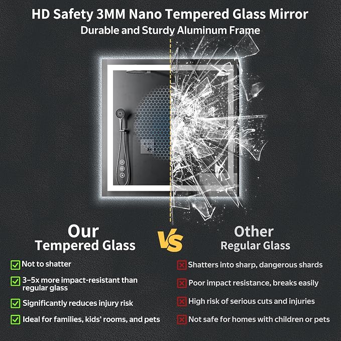 36"x36" LED Bathroom Mirror with Lights, Backlit + Front Lit with CRI>90, Lighted Mirror for Bathroom, Anti-Fog, Dimmable Brightness, 3 Colors, Memory Function, Shatterproof Tempered Glass