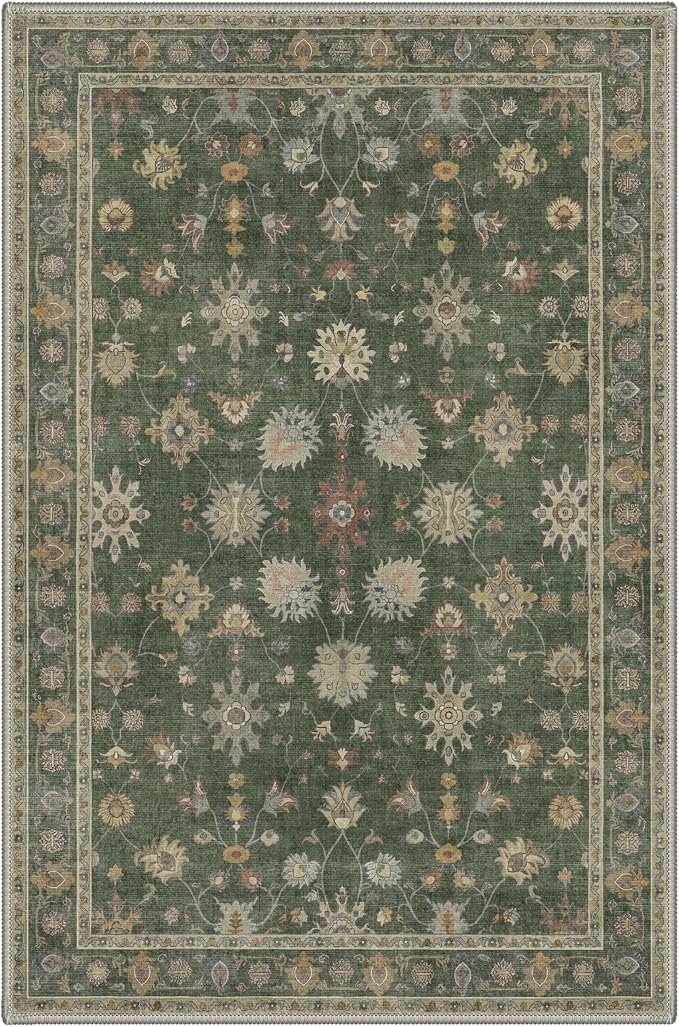 Bavni 2x3 Doormat, Machine Washable Runner Rug Non Slip, Vintage Floral Floral Vines Rugs for Entrance-Lightweight Low Pile Carpet for Hallways Kitchen and Corridor, Dusty Green