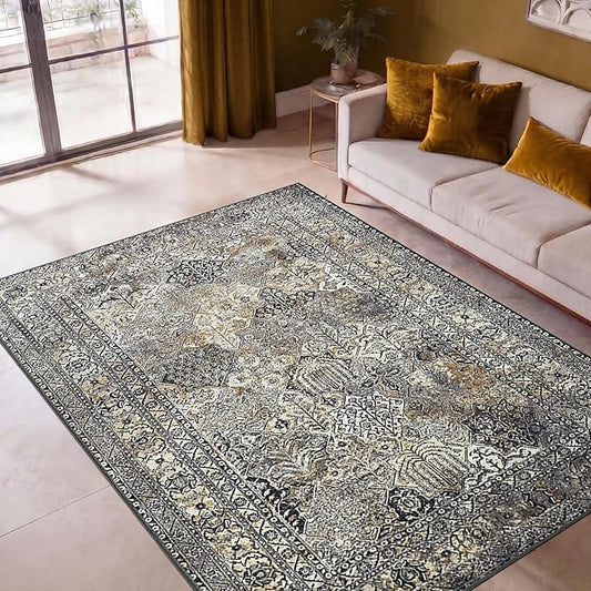 Keen Home Design 5x7 Rug - Machine Washable Area Rug with Non-Slip Backing, Ideal for Living Room, Dining Room, Bedroom - Vintage, Easy Clean, Durable, Low Pile Rug - (5' x 7')