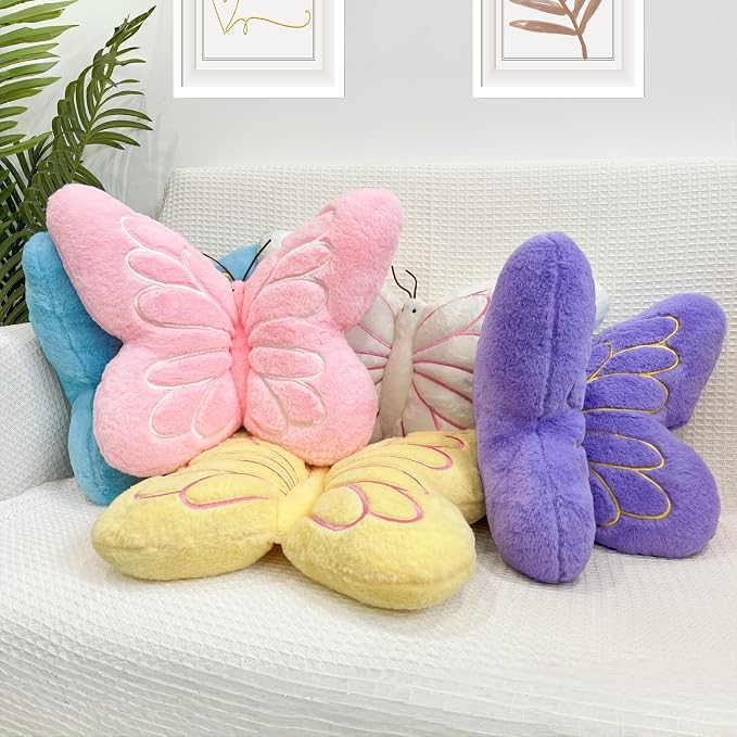 FALAX Blue Butterfly Shaped Pillow 17.7" Plush Decorative Throw Pillows | Soft Hugging Pillows, Comfort Seat Cushions, Aesthetics Room Decor, Cute Decorative Throw Pillows for Bedroom Couch Bed Dorm