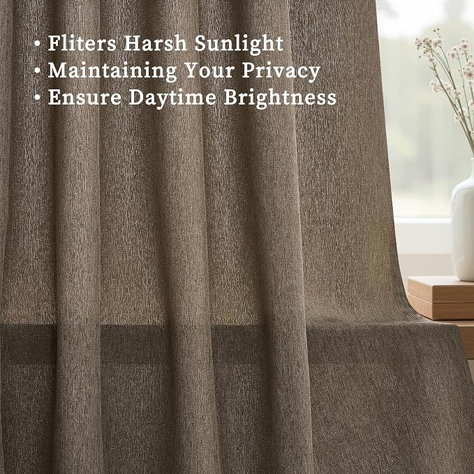 Pinch Pleated 92 Inch Curtains 2 Panels for Living Room Dark Flax Linen Curtains 92 Inches Long Pinch Pleat Drapes for Track System Light Filtering Semi Sheer Curtains for Living Room Bedroom