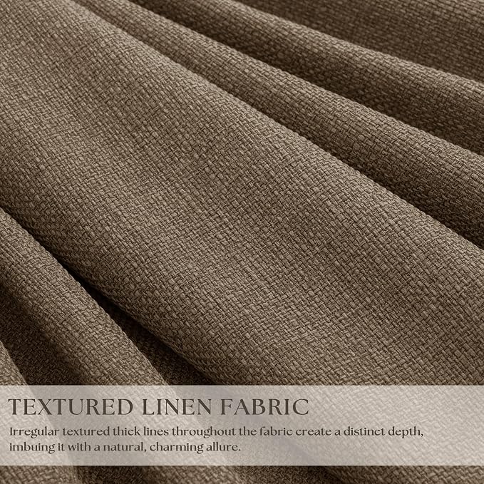 Latte Brown Pleated Linen Blackout Curtains 90 Inches Long for Bedroom Living Room Pinch Pleat Black Out Thermal Insulated Room Darkening Ring Hooks Room Darkening Drapes Curtains with Liner 40x90