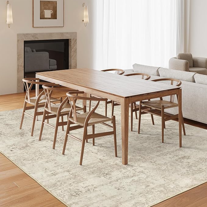Art&Tuft Washable Rugs 5x8, Anti-Slip Backing Abstract 5x8 Area Rug, Stain Resistant Rugs for Living Room, Foldable Machine Washable Area Rug (5'x8', Beige)