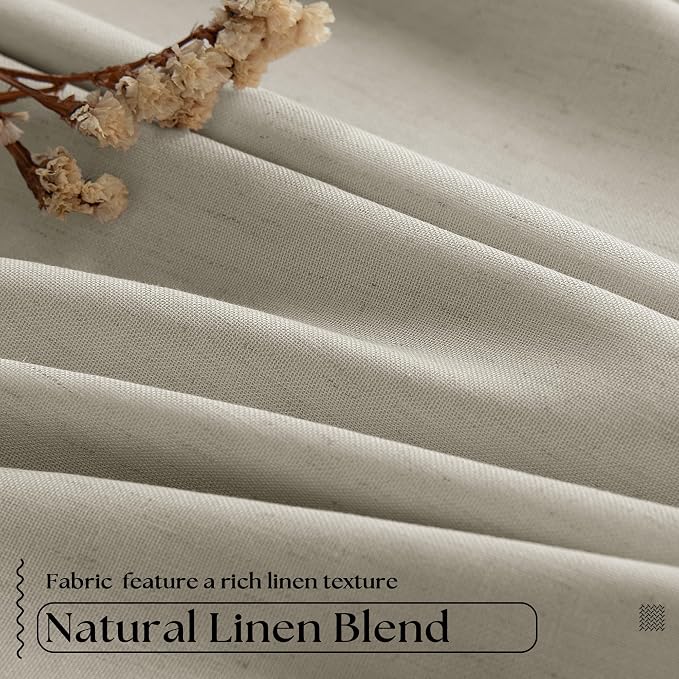 Beige Pleated Linen Blackout Curtains 102 Inches Long for Bedroom Living Room Pinch Pleat Black Out Thermal Insulated Ring Hooks Room Darkening Drapes Oatmeal Light Tan Curtains with Liner 40x102