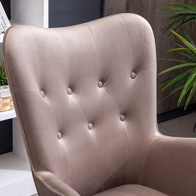 Roundhill Furniture Doarnin Contemporary Silky Velvet Tufted Button Back Accent Chair, Taupe