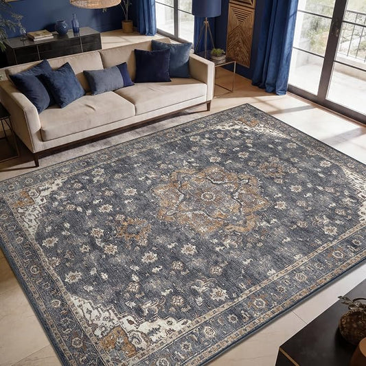 Keen Home Design 10x14 Rug - Machine Washable Area Rug with Non-Slip Backing, Ideal for Living Room, Dining Room, Bedroom - Vintage, Easy Clean, Durable, Low Pile Rug - (9'7" x 14')
