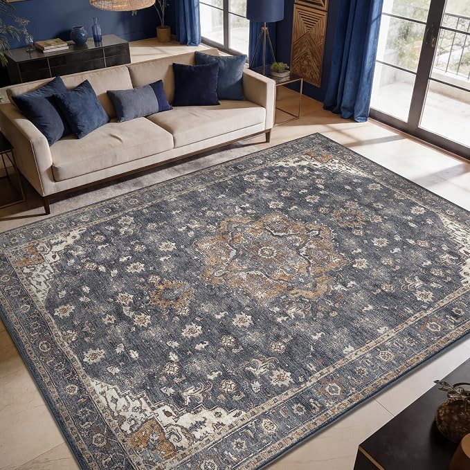 Keen Home Design 6x9 Rug - Machine Washable Area Rug with Non-Slip Backing, Ideal for Living Room, Dining Room, Bedroom - Vintage, Easy Clean, Durable, Low Pile Rug - (6' x 9')