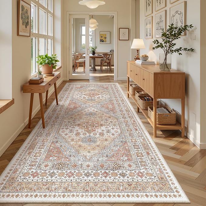 zesthome 4x10 Runner Rug, Washable Hallway Runner Rug with Non-Slip Backing, Low Pile Wide Runner for Living Room, Entryway, Kitchen, Soft Modern Home Decor Mat for Dining Room(Orange,4'x10')