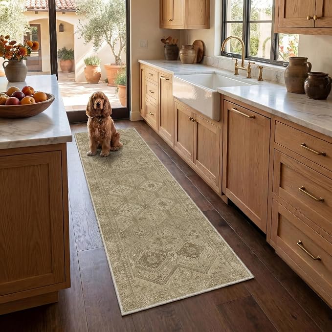 GENIMO Runner Rug 2x7 Non Slip Machine Washable Hallway Runner Rug, Low Pile Lightweight Rugs for Entryway, Hallway, Kitchen and Corridor, Tan Brown