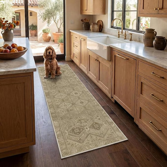 GENIMO Runner Rug 2x5 Non Slip Machine Washable Hallway Runner Rug, Low Pile Lightweight Rugs for Entryway, Hallway, Kitchen and Corridor, Tan Brown