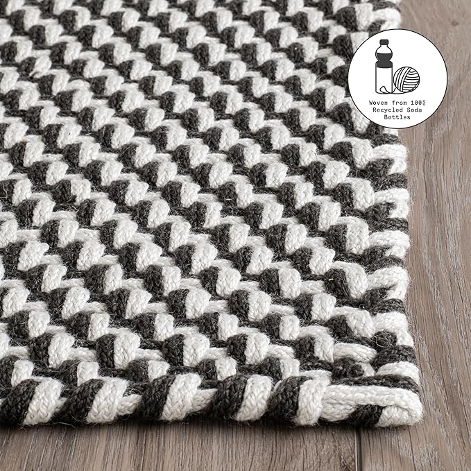 Fab Habitat Machine Washable Area Rug - Hand Woven, Stain Resistant, Pet Friendly - Premium Recycled Polyester Yarn - Rope - Bedroom, Living/Dining Room - Asbury - Charcoal & White - 8 x 10 ft