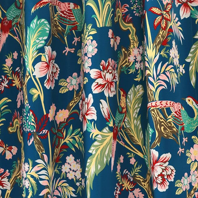 Lush Decor Dolores Light Filtering Valance Curtains Single, 52" W x 18" L Navy & Multi -Valances for Windows - Vintage Valance Floral - Coquette Decor