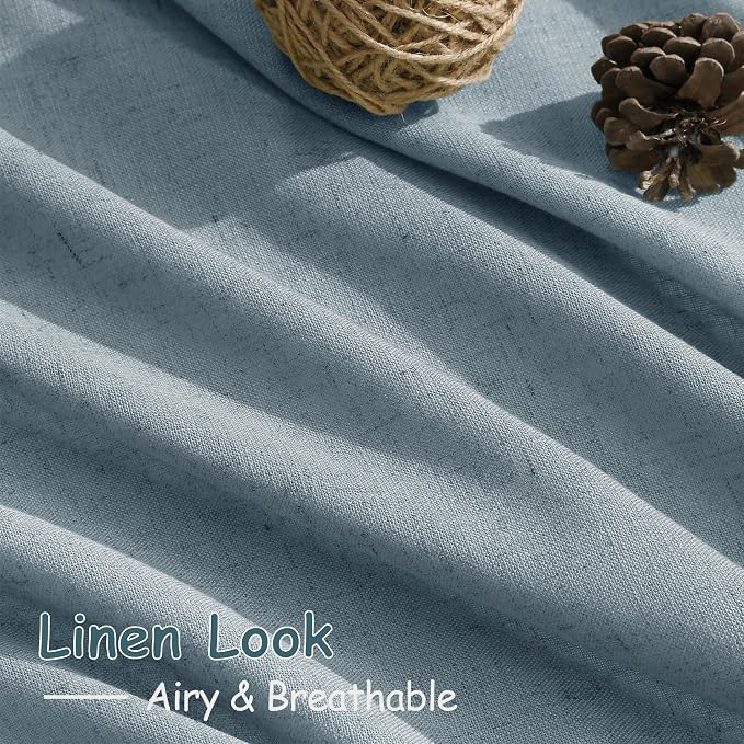 Nanspring Light Blue Linen Curtains Semi Sheer 96 Inches Long 2 Panels Set for Living Room Back Tab Rod Pocket Light Filtering Drape for Bedroom Modern Farmhouse Coastal Decor Protect Privacy 52x96.