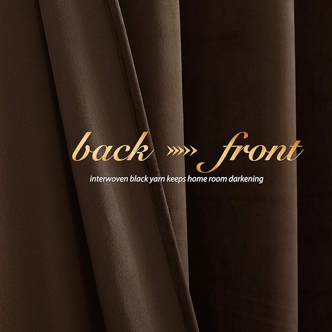 NICETOWN Brown Velvet Room Darkening Curtains, Home Decor Light Blocking Thermal Insulated Drapes for Theater and Movie Room (Set of 2, 72 inches Long)