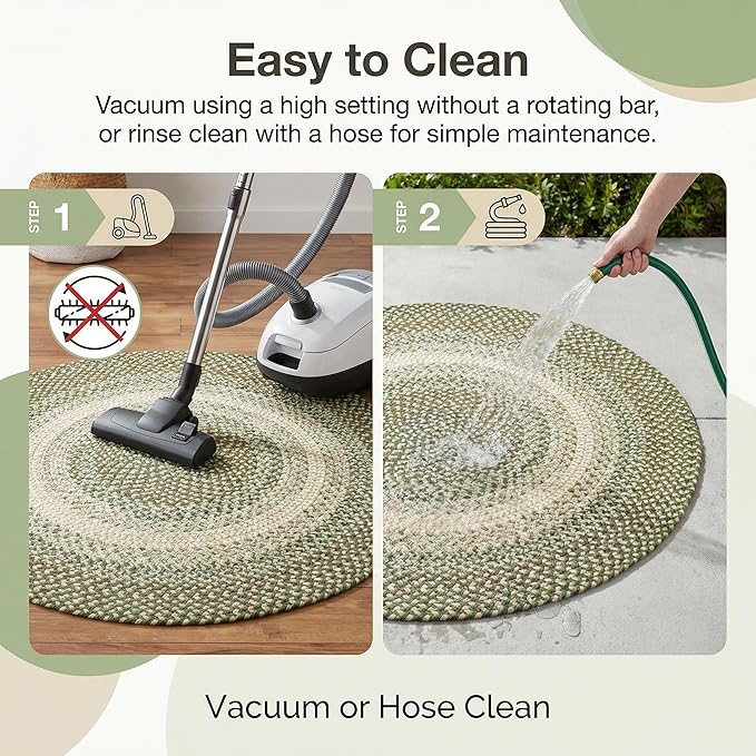 Super Area Rugs Braided Rugs Round 4ft Farmhouse Kitchen Rug - Ridgewood Braided Rug for Dining Room Table - Reversible - Indoor/Outdoor - Made in USA - Forest Green/Beige, 4' Round