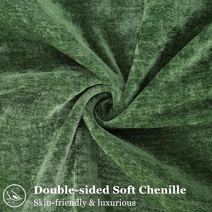 decorUhome Fall Couch Euro Sham Throw Pillow Covers 26x26 Set of 2, Decorative Soft Velvet Modern Cozy Chenille Pillow Cases with Elegant Design for Sofa Bed Living Room Home Decor, Moss Green