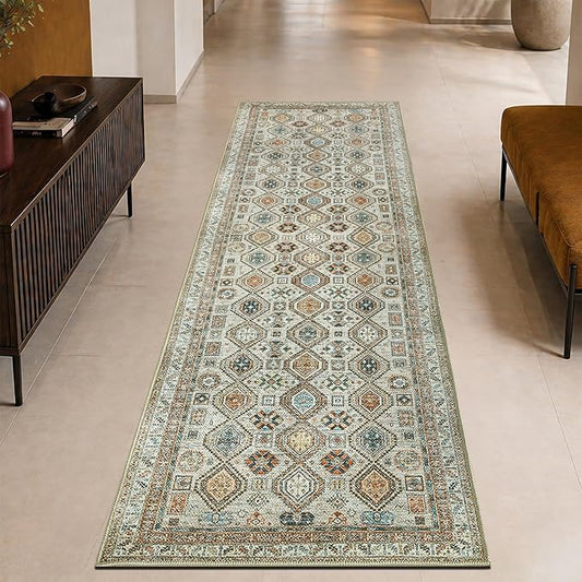 Keen Home Design 30"x144" Rug - Machine Washable Runner Rug with Non-Slip Backing, Ideal for Hallway, Entryway, Kitchen, Laundry Room - Vintage, Easy Clean, Durable, Low Pile - (2'6" x 12')