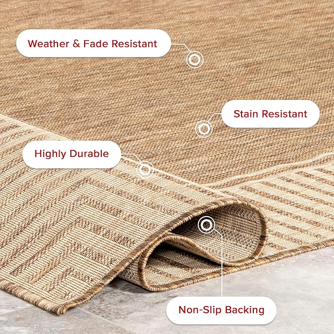 Nuloom Asha Light Brown/Ivory, 3'6" x 5', Casual, Striped Border, Soft and Cozy, High Traffic, Easy Clean, Durable Area Rug for Indoor/Outdoor Patio, Deck, Porch, Garden, Courtyard