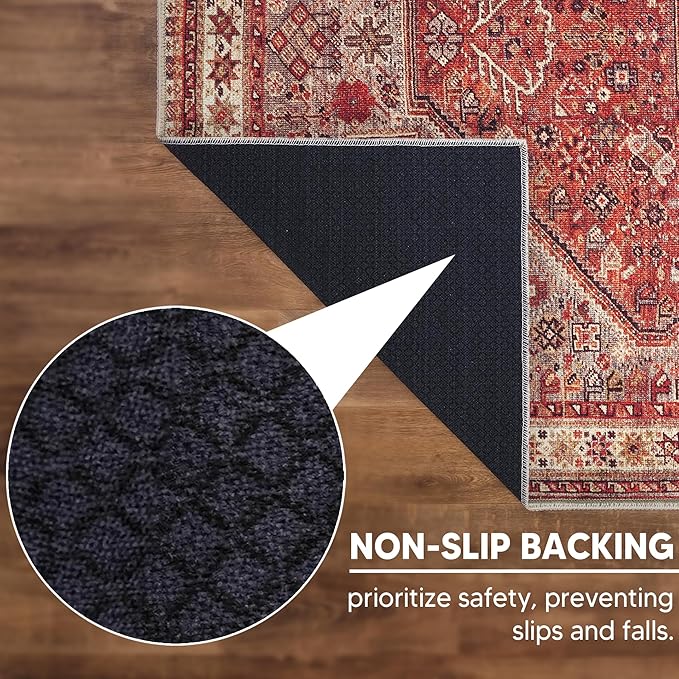 Keen Home Design 6x9 Rug - Machine Washable Area Rug with Non-Slip Backing, Ideal for Living Room, Dining Room, Bedroom - Vintage, Easy Clean, Durable, Low Pile Rug - (6' x 9')