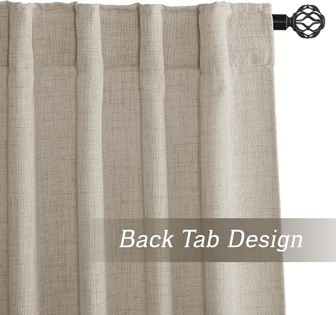 RYB HOME Natural Beige Linen Sheer Curtains 63 inches Long for Living Room and Dining Room, Back Tab/Rod Pocket, Light Filtering Sheer Curtains and Drapes, W 52 x L 63 inches, 2 Panels Set