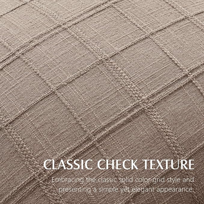 Foindtower Set of 2 Decorative Linen Check Throw Pillow Covers Neutral Farmhouse Vintage Cushion Covers Modern Boho Home Decor for Sofa Chair Couch Bedroom Living Room,24×24 Inch,Tan Taupe