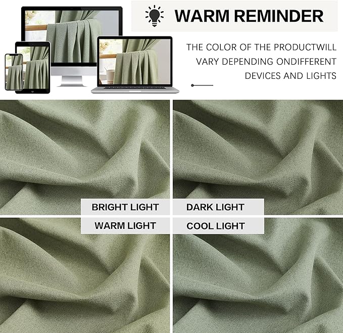 KEQIAOSUOCAI Sage Green Blackout Linen Curtains for Bedroom, Boho Natural Bedroom Home Decor, Long Drapes for Living Room Back Tab Pocket 50 x 96 Inch Length, 2 Panels Set