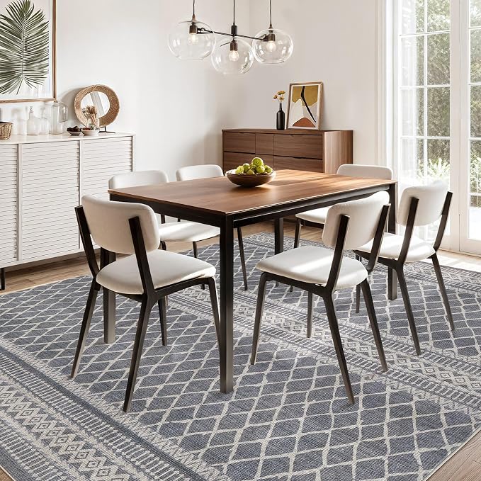 cotiled 8x10 Area Rugs Living Room Rug: Washable Boho Rugs with Non Slip Backing Large Soft Indoor Stain Resistant Carpet for Bedroom Farmhouse Dining Room Lightweight Home Decor Charcoal Grey