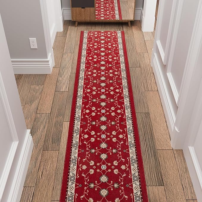 Ottomanson Hallway Runner Rug 2'7" x 10' – Soft Non-Slip Rug, Low Pile Carpet for Entryway, Kitchen & Long Hallways in Apartments and Homes, Mahal Red