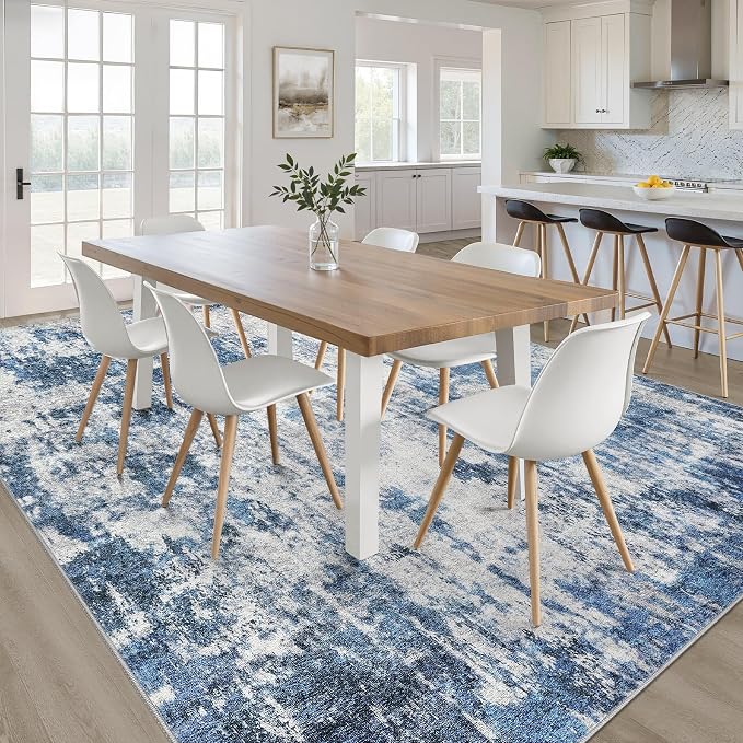 9x12 Area Rugs Living Room: Washable Large Neutral Rug Abstract Soft Modern Stain Resistant Indoor Floor Non-Slip Carpet for Bedroom Nursery Kids Office Playroom Dining Room Under Table- Navy Gray