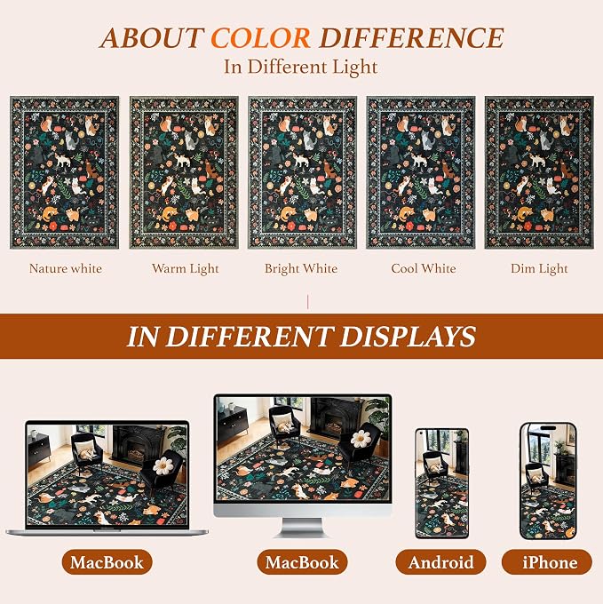 LIANLAM 8x10 Cat Lover's Area Rug, Washable Large Rug with Artistic Feline Design for Living Room & Bedroom, Pet Friendly Non-Slip Soft Carpet, Stain Resistant & Easy Clean(8x10,Black)