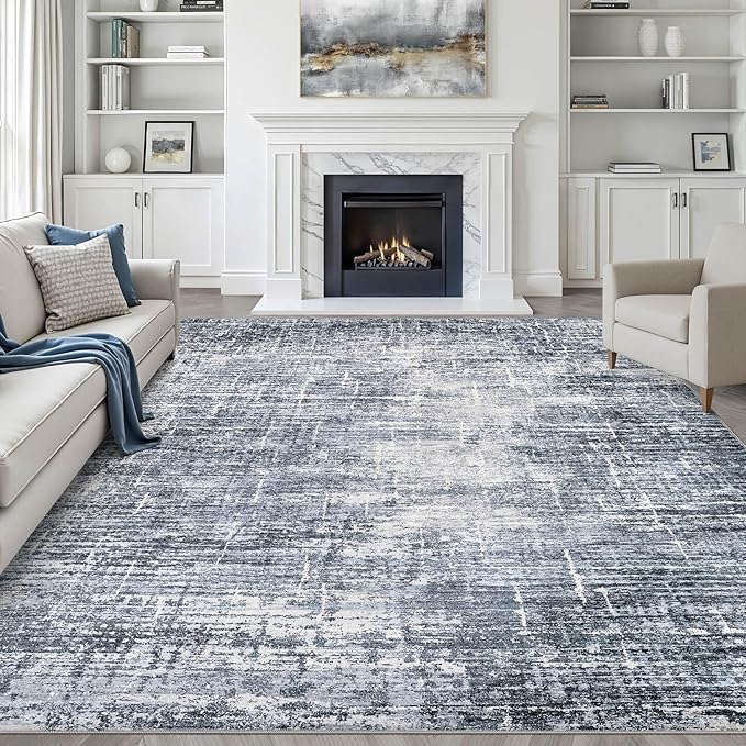8x10 Area Rugs Living Room: Washable Large Neutral Navy Rug Abstract Soft Modern Stain Resistant Indoor Floor Non-Slip Carpet for Bedroom Nursery Kids Office Playroom Dining Room Under Table Home