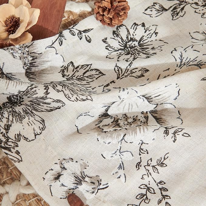 jinchan Lined Linen Blend Curtain Floral Curtains for Living Room 90 Inches Long Black Peony Flower Printed Curtain Back Tab Farmhouse Patterned Drapes Bedroom Window Curtains Set 2 Panels