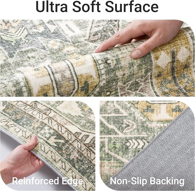 befbee 6x9 Area Rugs for Living Room - Stain Resistant Machine Washable Rugs for Bedroom,Non-Slip Backing Large Area Rug (Green/Gold, 6'x9')