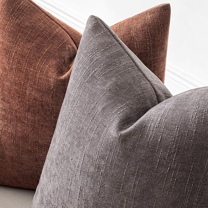 MIULEE Pack of 2 Decorative Throw Pillow Covers Soft Thick Solid Textured Chenille Throw Pillows Neutral Farmhouse Modern Home Decor for Couch Sofa Bedroom Living Room 20x20 Inch,Charcoal Gray