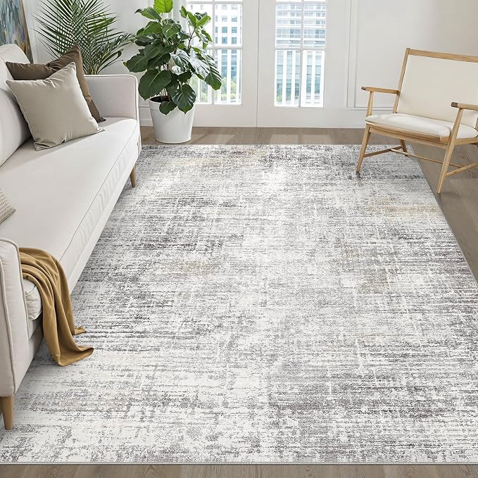 6x9 Area Rugs Living Room: Washable Large Neutral Rug Abstract Soft Modern Stain Resistant Indoor Floor Non-Slip Carpet for Bedroom Nursery Kids Office Playroom Dining Room Under Table- Gray Beige