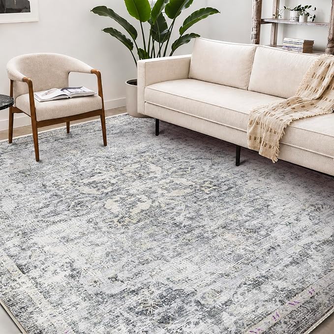 CHAMPLANT Washable Area Rug 9'x12' Retro Boho Design Non-Shedding Easy Care Ideal for High Traffic Areas in Living Room Bedroom Office Coffee Table Kitchen Large Carpet